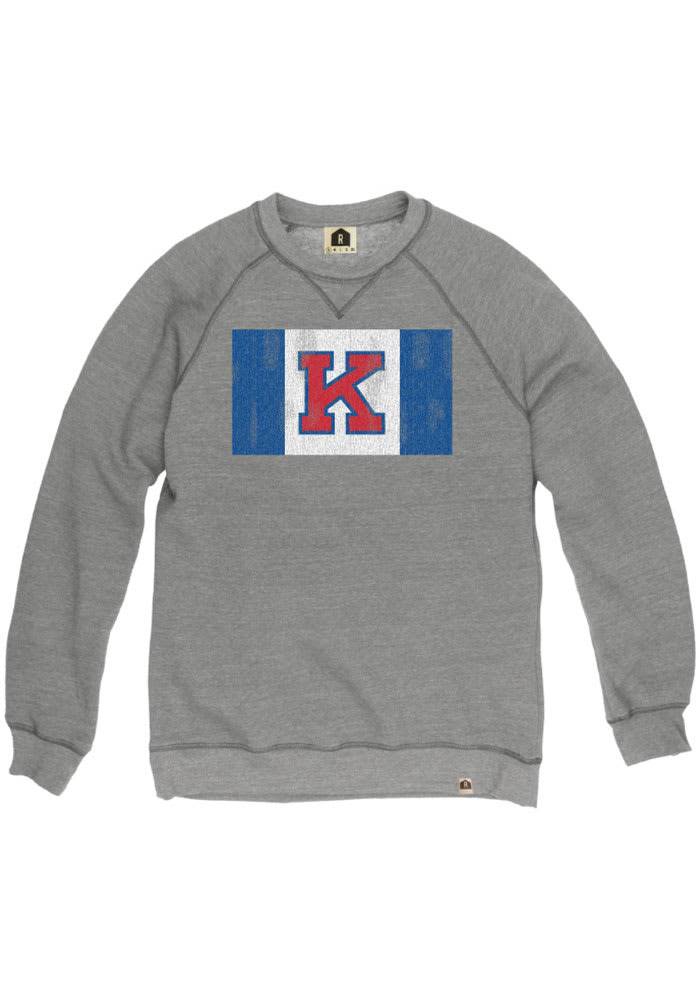 Kansas Jayhawks Mens Grey Flag Long Sleeve Fashion Sweatshirt