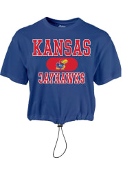Kansas Jayhawks Womens Blue Wind Swept Toggle Bottom Short Sleeve T-Shirt