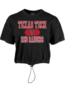 Texas Tech Red Raiders Womens Black Wind Swept Toggle Bottom Short Sleeve T-Shirt