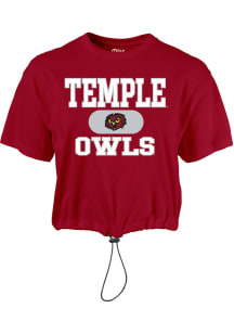 Temple Owls Womens Cardinal Wind Swept Toggle Bottom Short Sleeve T-Shirt