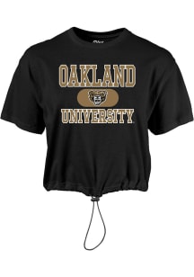 Oakland University Golden Grizzlies Womens Black Wind Swept Toggle Bottom Short Sleeve T-Shirt