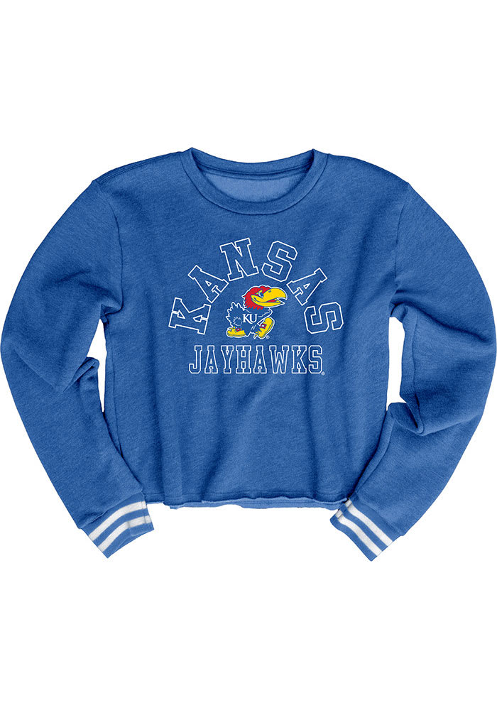 Kansas Jayhawks Womens Blue Supra Quinn Varsity Crop Crew Sweatshirt