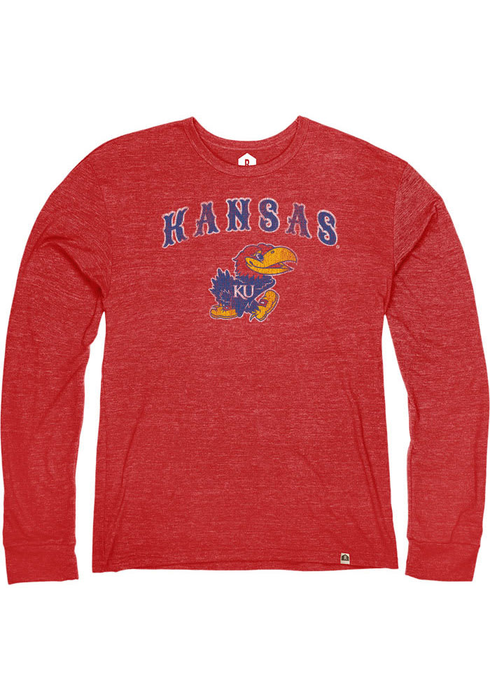 Rally Kansas Jayhawks Red Arch Mascot Long Sleeve Fashion T Shirt