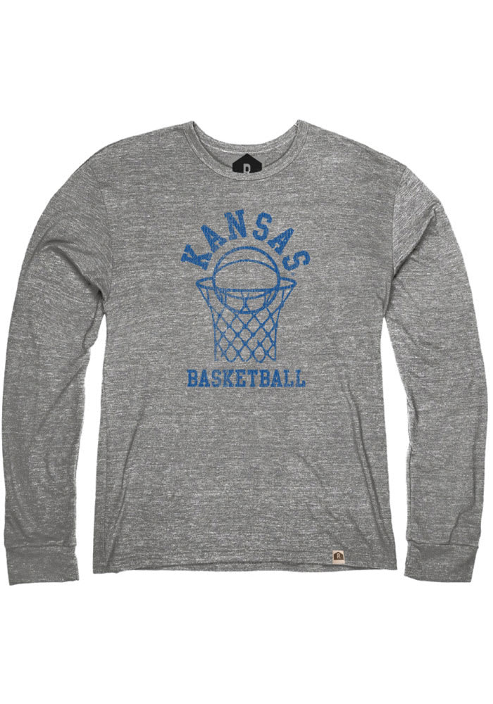 Rally Kansas Jayhawks Grey Basketball Long Sleeve Fashion T Shirt