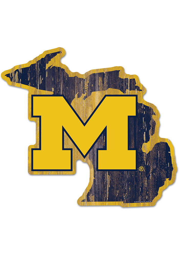 Michigan Wolverines State Shape Wood Sign