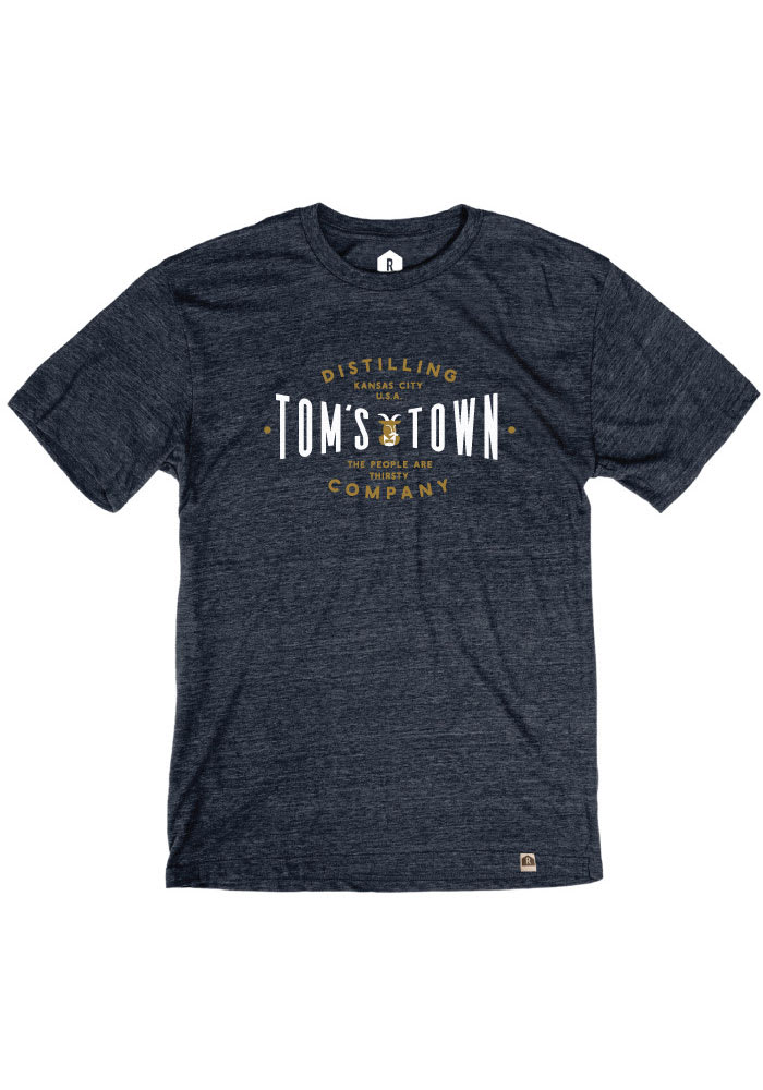Tom's Town Distilling Co. Heather Navy Goat Logo Short Sleeve T Shirt