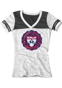 Pennsylvania Quakers Juniors White Burnout V-Neck T-Shirt
