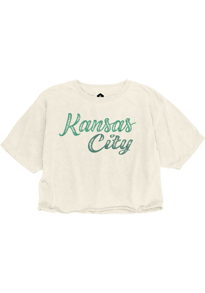 Kansas City Women's Ivory Retro Chalk Wordmark Cropped Short Sleeve T Shirt