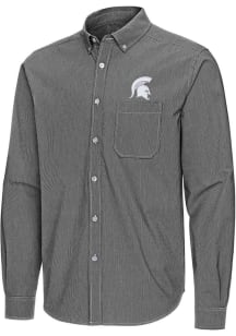 Mens Michigan State Spartans Black Antigua Porter Long Sleeve Dress Shirt