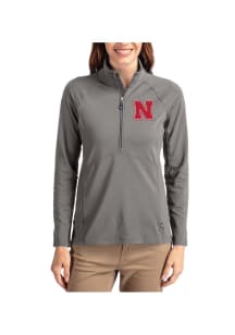 Womens Nebraska Cornhuskers Graphite Cutter and Buck Adapt Eco Qtr Zip Pullover