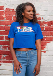 Rah Rah Kansas Jayhawks Womens Blue Boyfriend Crop Short Sleeve T-Shirt