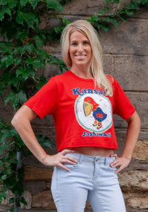 Rah Rah Kansas Jayhawks Womens Red Boyfriend Crop Short Sleeve T-Shirt