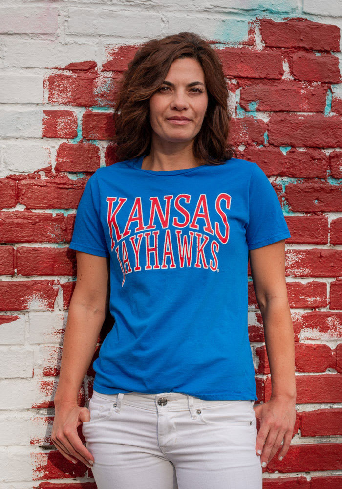 Rah Rah Kansas Jayhawks Womens Blue Boyfriend Short Sleeve T-Shirt
