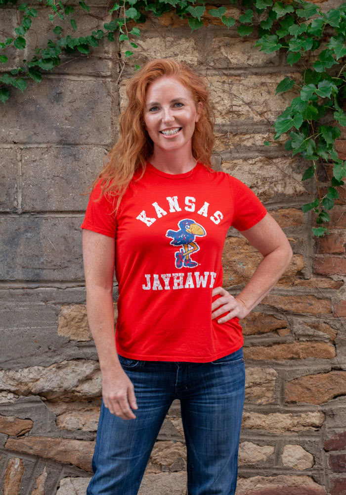 Rah Rah Kansas Jayhawks Womens Red Boyfriend Short Sleeve T-Shirt