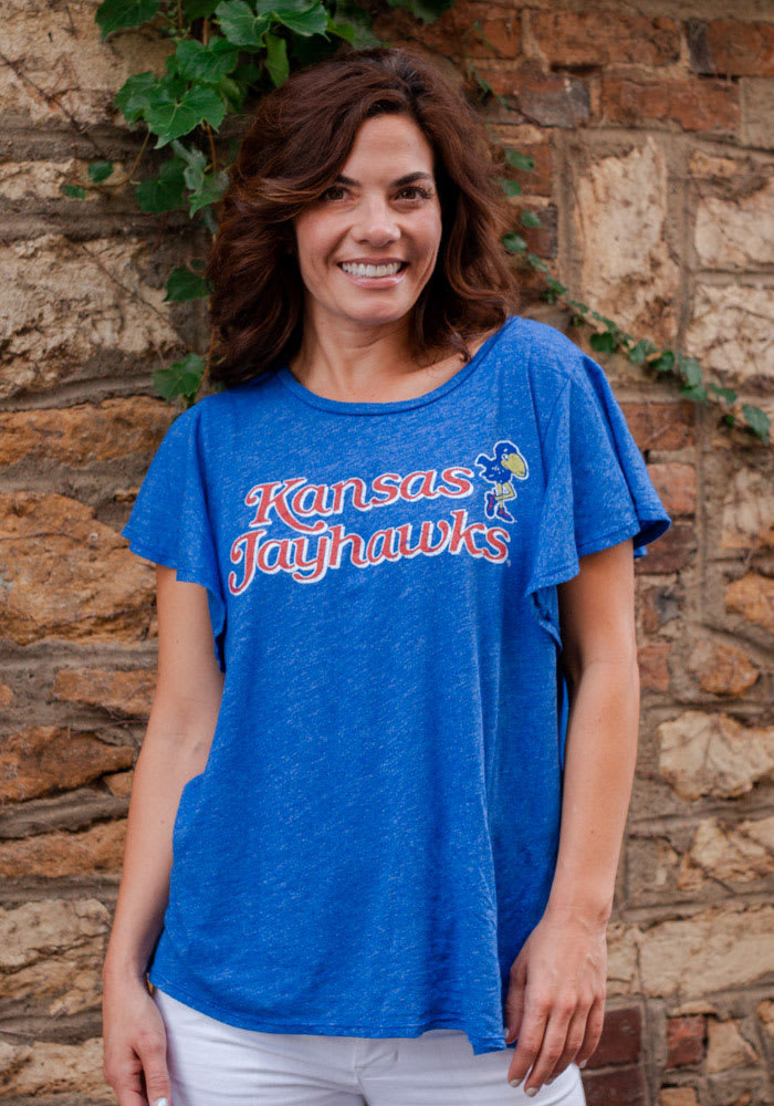 Rah Rah Kansas Jayhawks Womens Blue Ruffle Short Sleeve T-Shirt