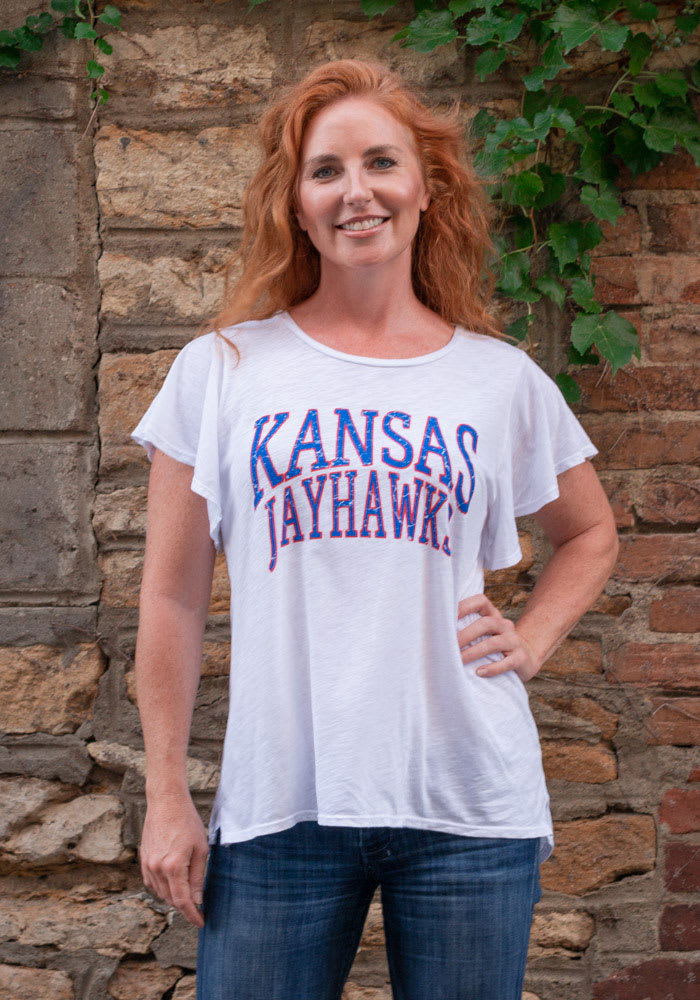 Rah Rah Kansas Jayhawks Womens White Ruffle Short Sleeve T-Shirt