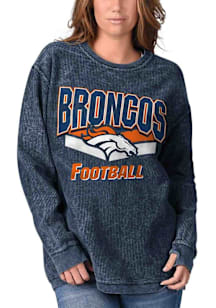Denver Broncos Womens Navy Blue Cozy Cord Crew Sweatshirt