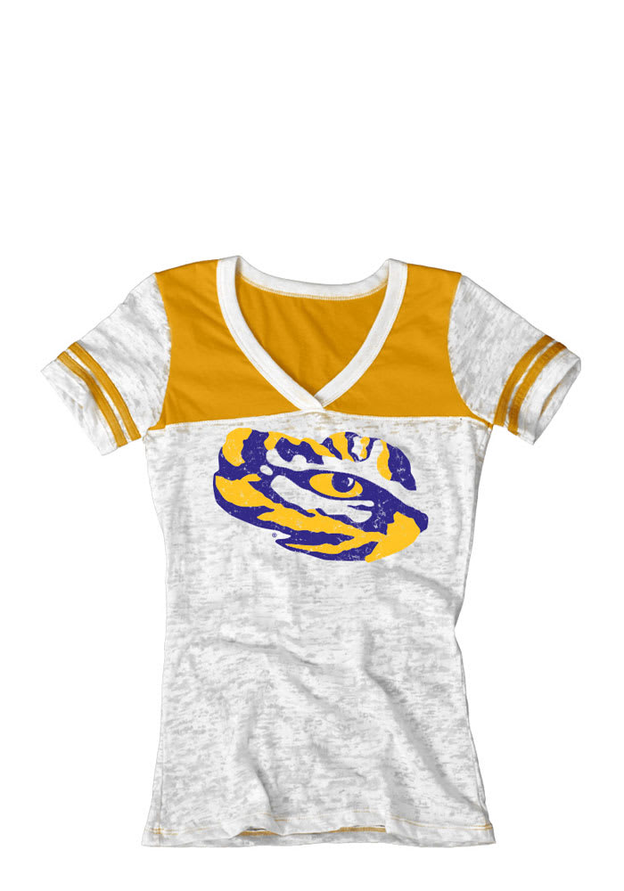 LSU Tigers Juniors White Burnout V-Neck T-Shirt