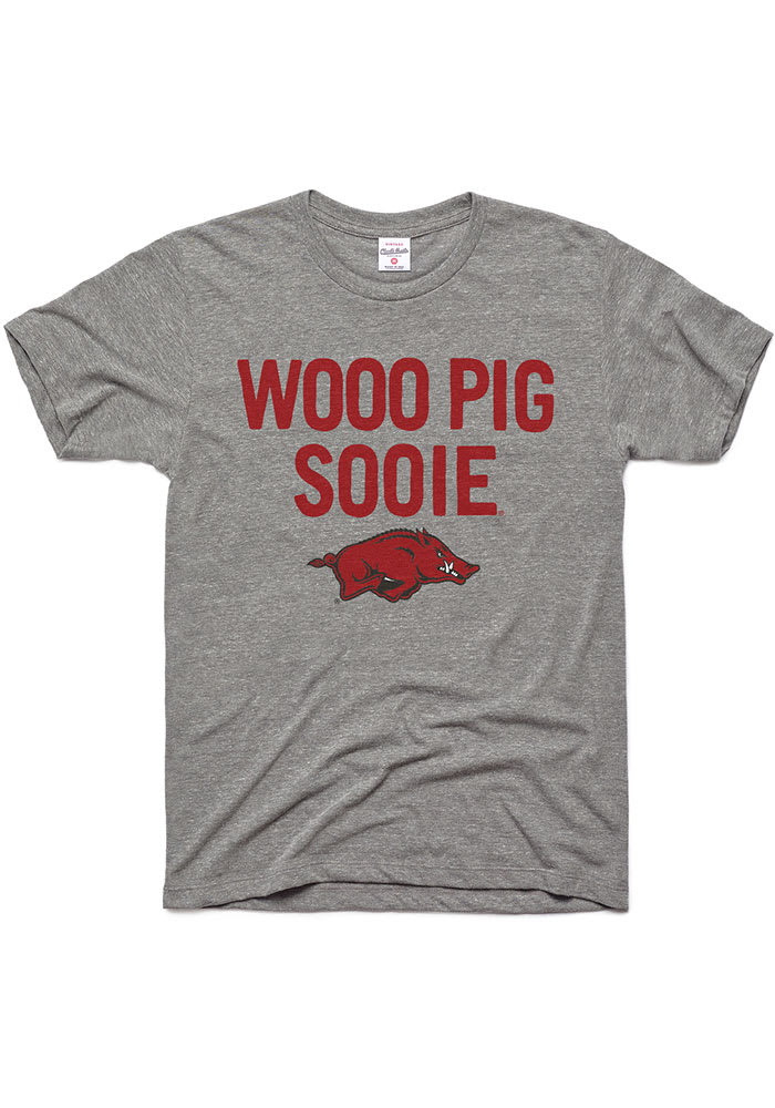 Charlie Hustle Arkansas Razorbacks Grey Woo Pig Sooie Short Sleeve Fashion T Shirt