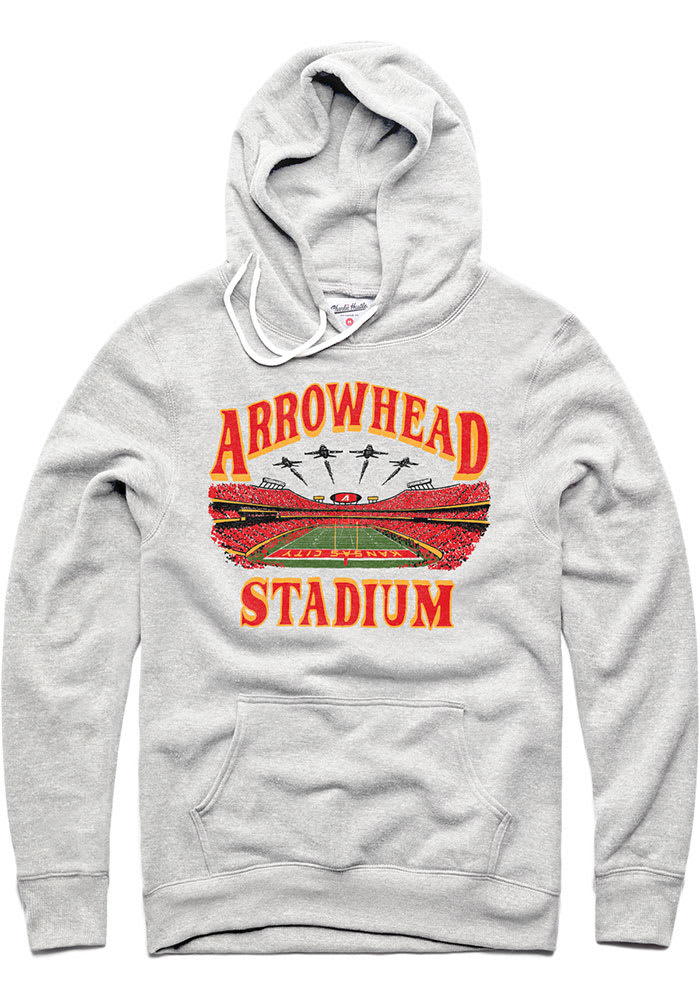 Charlie Hustle Kansas City Mens Grey Arrowhead Stadium Long Sleeve Hoodie