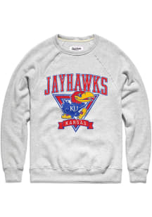 Charlie Hustle Kansas Jayhawks Mens Grey Throwback Long Sleeve Fashion Sweatshirt
