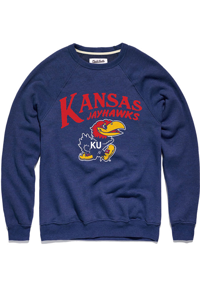 Charlie Hustle Kansas Jayhawks Mens Blue Pennant Long Sleeve Fashion Sweatshirt