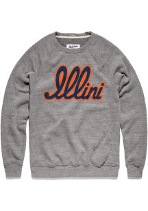 Charlie Hustle Illinois Fighting Illini Mens Grey Vintage Script Long Sleeve Fashion Sweatshirt