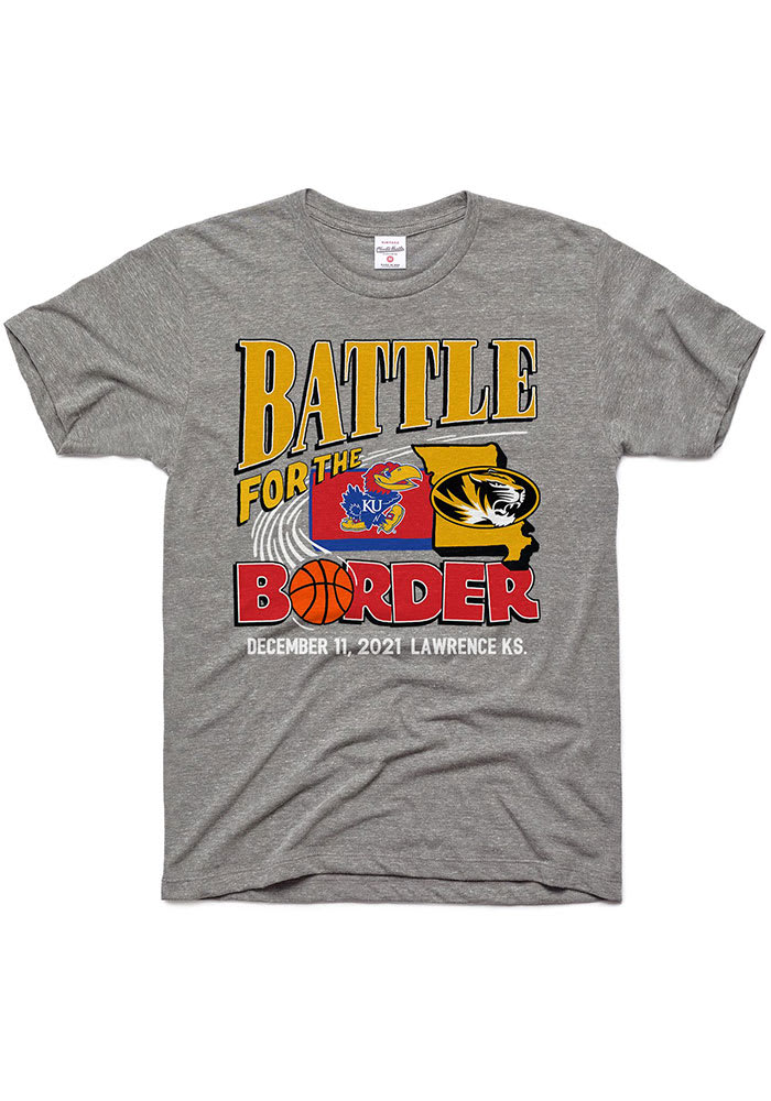 Charlie Hustle Kansas Jayhawks Grey Battle For The Border Short Sleeve T Shirt