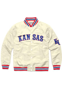 Charlie Hustle Kansas Jayhawks Mens White Script Varsity Jacket Light Weight Jacket