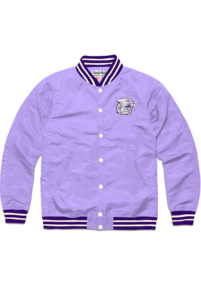 Charlie Hustle K-State Wildcats Mens Lavender Script Varsity Jacket Track Jacket