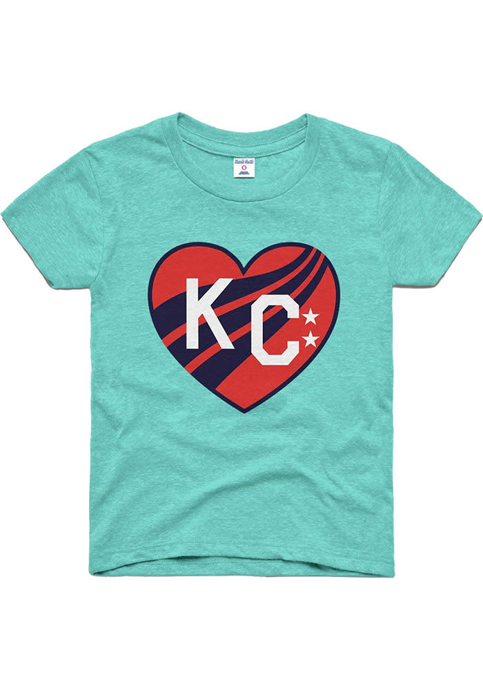 Charlie Hustle KC Current Girls Teal KC Heart Short Sleeve Fashion T-Shirt, Teal, 50 POLY/38 COT/12 RAY, Size M, Rally House