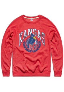 Charlie Hustle Kansas Jayhawks Mens Red Colllegiate Seal Long Sleeve Fashion Sweatshirt