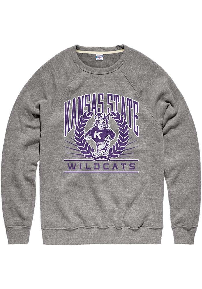 Charlie Hustle K-State Wildcats Mens Grey Mascot Seal Long Sleeve Fashion Sweatshirt