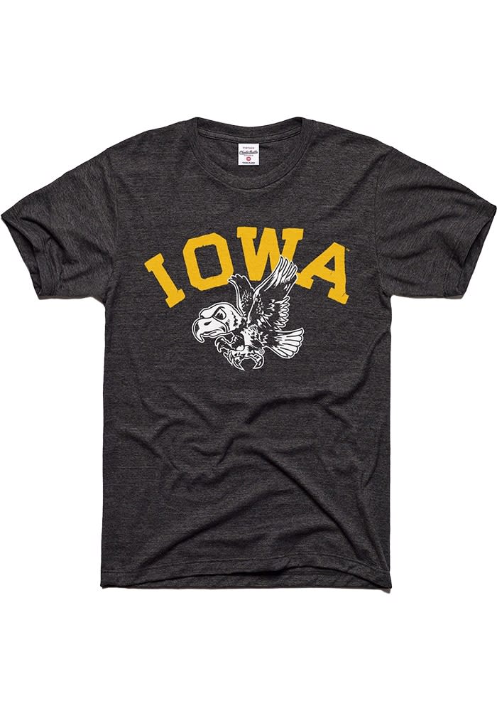 Charlie Hustle Iowa Hawkeyes Black Vintage Arch Mascot Short Sleeve 