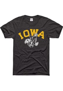 Charlie Hustle Iowa Hawkeyes Black Vintage Arch Mascot Short Sleeve Fashion T Shirt