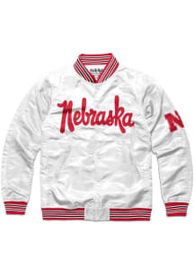 Mens Nebraska Cornhuskers White Charlie Hustle Varsity Light Weight Jacket