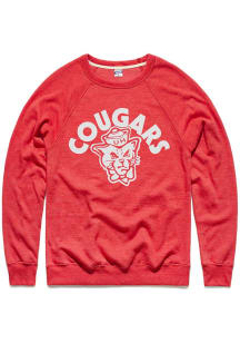 Charlie Hustle Houston Cougars Mens Red Vintage Arch Mascot Long Sleeve Fashion Sweatshirt