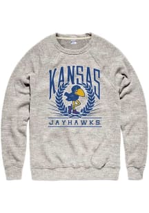 Charlie Hustle Kansas Jayhawks Mens Grey Mascot Seal Long Sleeve Crew Sweatshirt