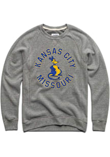 Charlie Hustle UMKC Roos Mens Grey Roos Long Sleeve Crew Sweatshirt