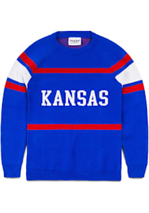 Charlie Hustle Kansas Jayhawks Mens Blue Collegiate Long Sleeve Sweater