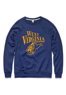 Charlie Hustle West Virginia Mountaineers Mens Navy Blue Pennant Long Sleeve Crew Sweatshirt