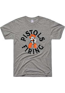 Charlie Hustle Oklahoma State Cowboys Grey Pistols Firing Short Sleeve Fashion T Shirt