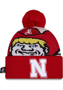 New Era Nebraska Cornhuskers Red DL Mascot Pom Cuff Mens Knit Hat