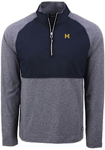 Cutter and Buck Michigan Wolverines Mens Blue Vault Adapt Eco Hybrid Long Sleeve Qtr Zip Pullover