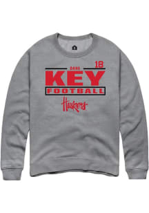 Dane Key Rally Mens Graphite Nebraska Cornhuskers NIL Stacked Box Player Crew