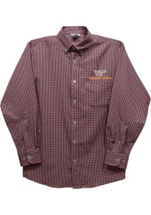 Vive La Fete Virginia Tech Hokies Toddler Maroon Gingham Long Sleeve Polo