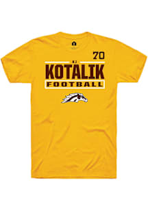 KJ Kotalik Western Michigan Broncos Gold Football NIL Stacked Box Short Sleeve Player T Shirt
