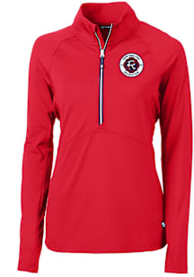 Cutter and Buck New England Revolution Womens Red Adapt Eco Qtr Zip Pullover