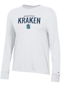 Champion Seattle Kraken Womens White Mascot Logo Core LS Tee