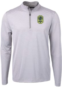 Cutter and Buck Nashville SC Mens Grey Virtue Eco Pique Micro Stripe Long Sleeve Qtr Zip Pullover